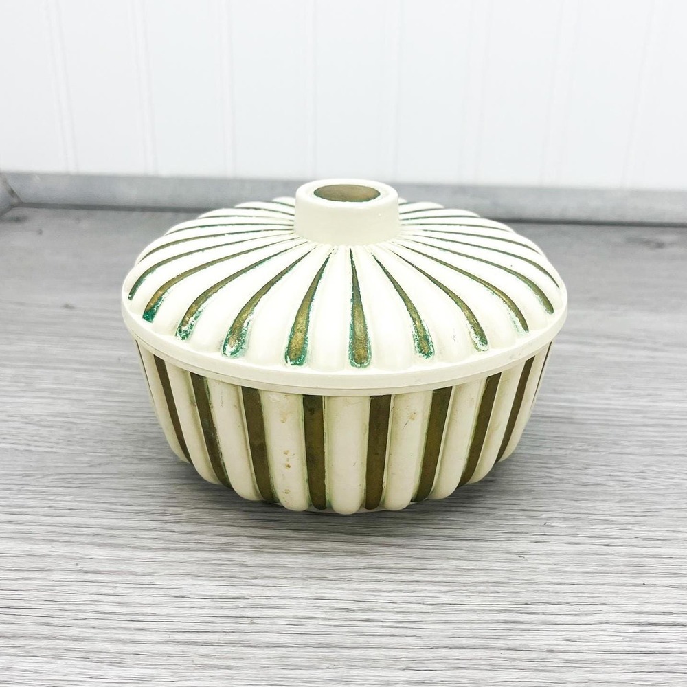 Retro Striped Plastic Candy Dish - Vintage Lidded Trinket Bowl